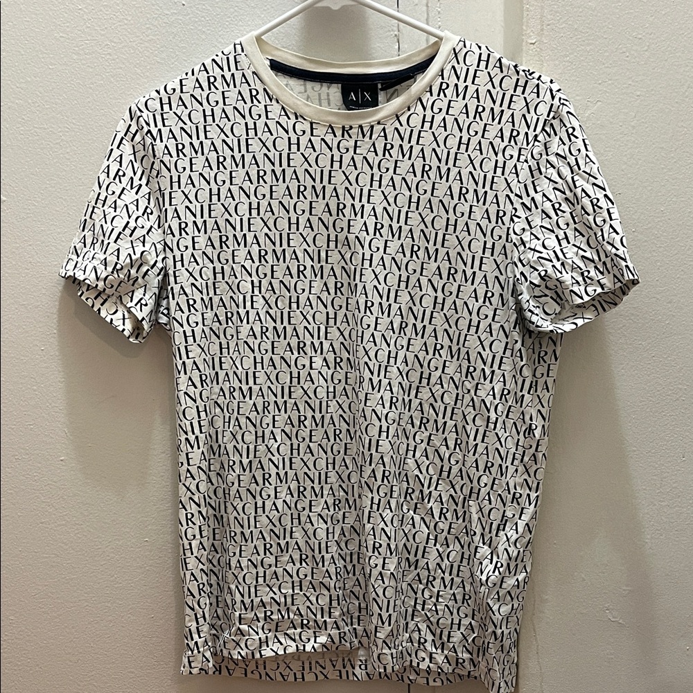 Armani Exchange White and Black Logo Tee